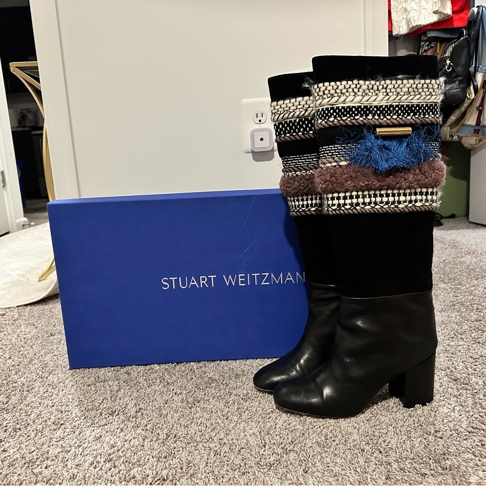Stuart Weitzman Black and Patterned Heeled Boots